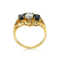 0.89 Ct. Mixed Sapphire and Natural Diamond Antique Style Ring, 14K Yellow Gold Image