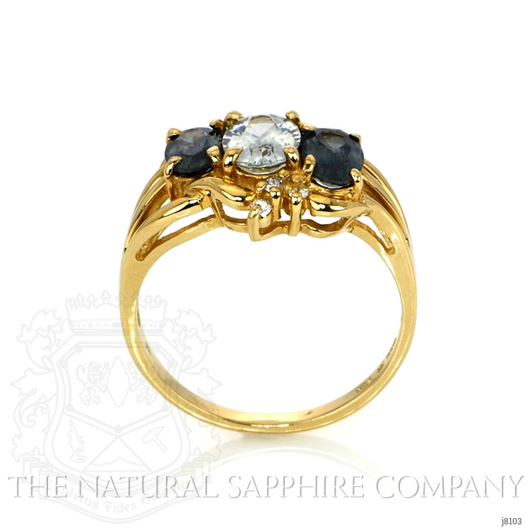 0.89 Ct. Mixed Sapphire and Natural Diamond Antique Style Ring, 14K Yellow Gold