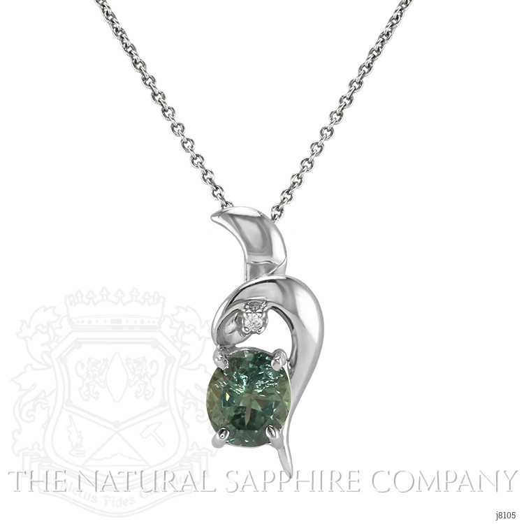 1.75 Ct. Green Sapphire and Natural Diamond Accent Stones Pendant, 14K White Gold