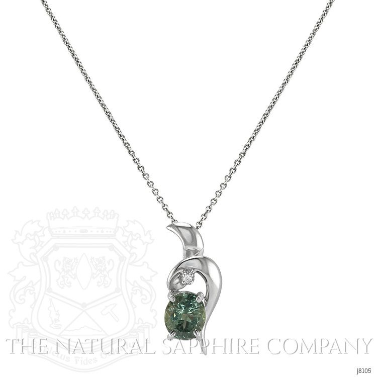 1.75 Ct. Green Sapphire and Natural Diamond Accent Stones Pendant, 14K White Gold