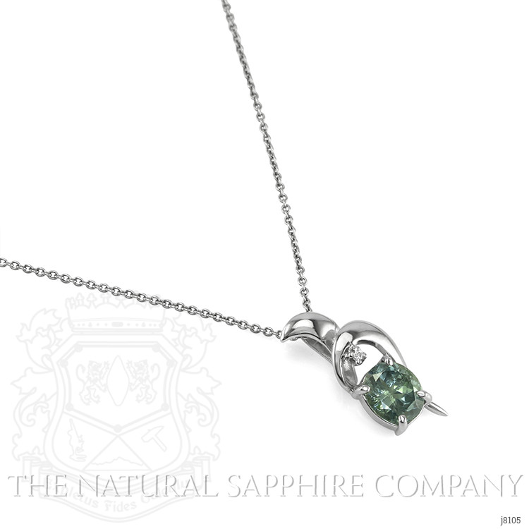 1.75 Ct. Green Sapphire and Natural Diamond Accent Stones Pendant, 14K White Gold