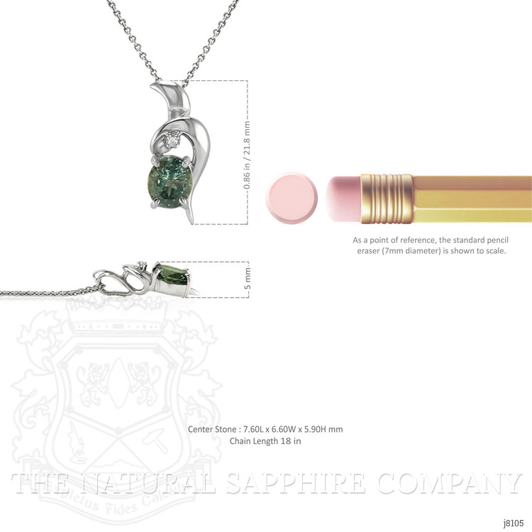 1.75 Ct. Green Sapphire and Natural Diamond Accent Stones Pendant, 14K White Gold