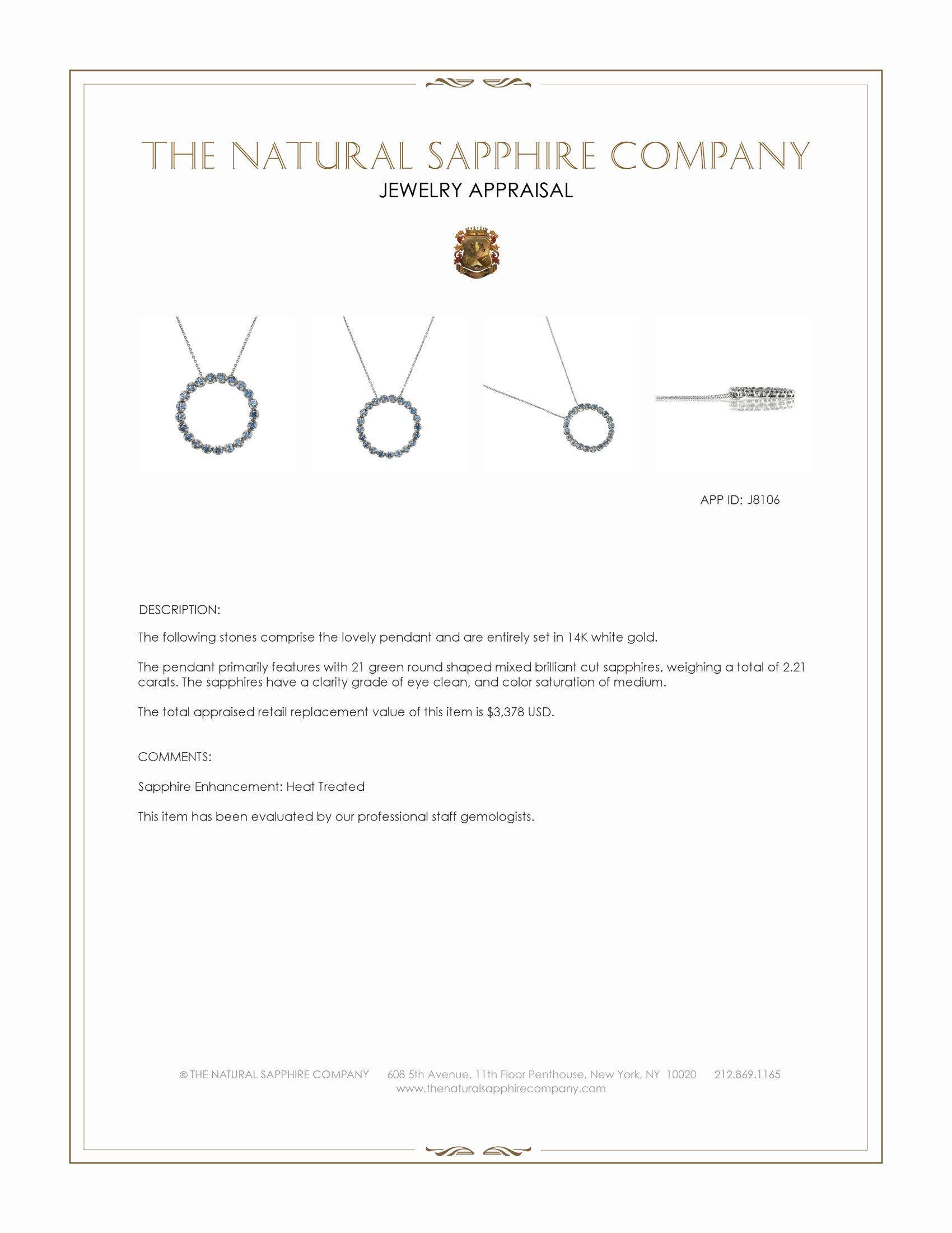 2.21 Ct. Green Sapphire Accent Stones Pendant, 14K White Gold