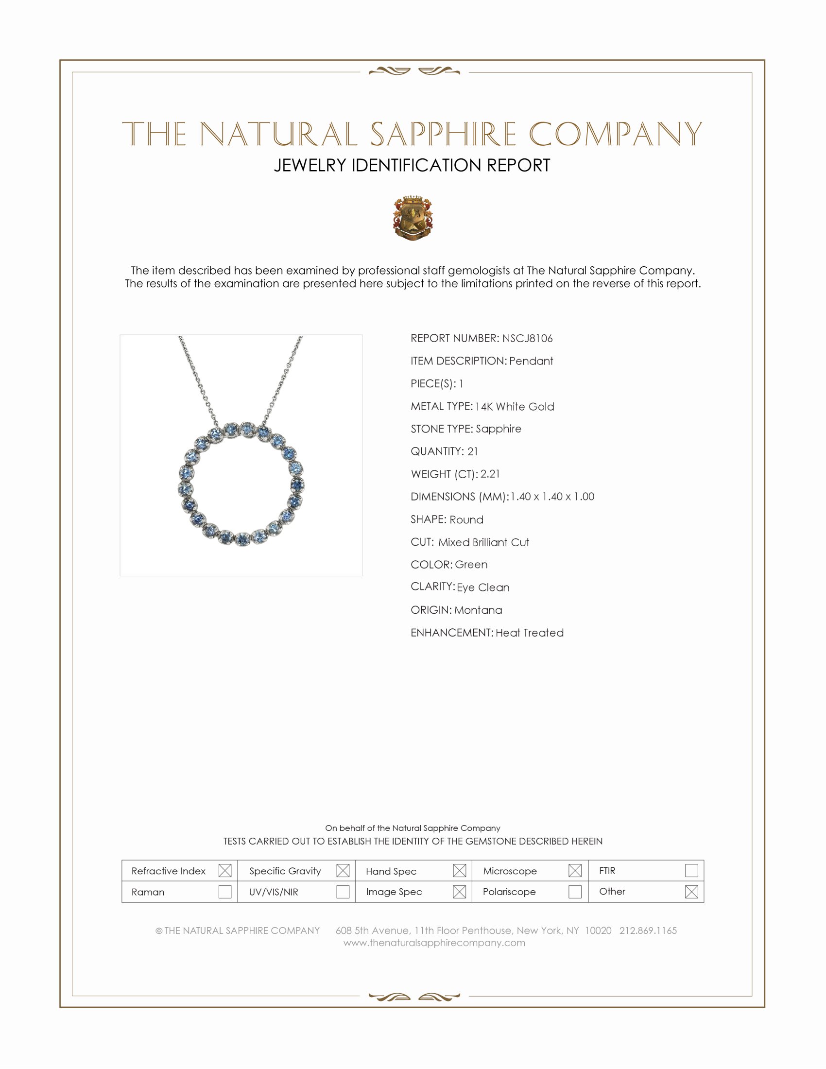 2.21 Ct. Green Sapphire Accent Stones Pendant, 14K White Gold