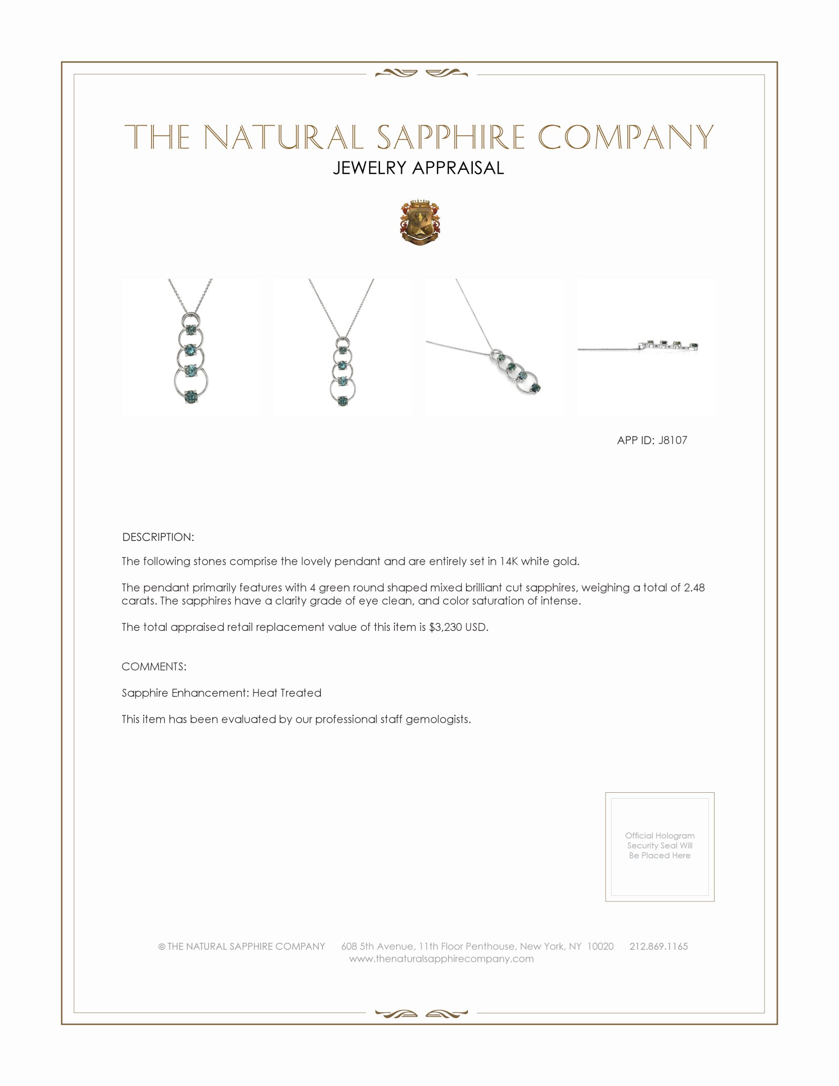 2.48 Ct. Green Sapphire Accent Stones Pendant, 14K White Gold