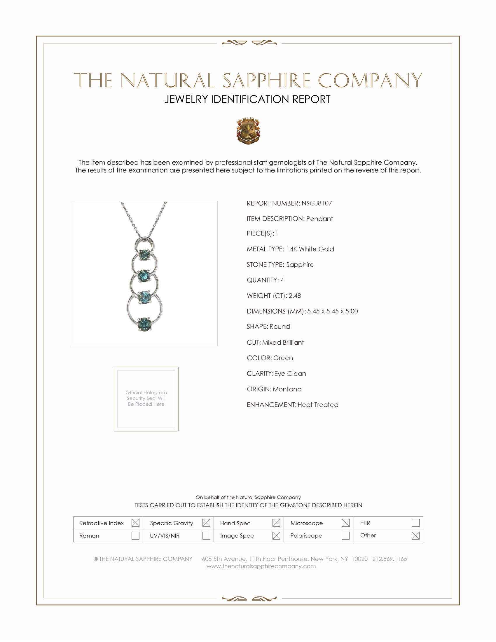2.48 Ct. Green Sapphire Accent Stones Pendant, 14K White Gold