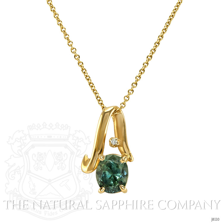 1.94 Ct. Green Sapphire and Natural Diamond Solitaire Pendant, 14K Yellow Gold