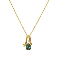 1.94 Ct. Green Sapphire and Natural Diamond Solitaire Pendant, 14K Yellow Gold Image
