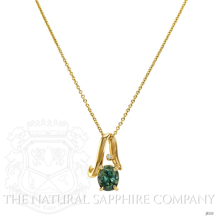 1.94 Ct. Green Sapphire and Natural Diamond Solitaire Pendant, 14K Yellow Gold