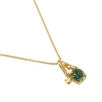 1.94 Ct. Green Sapphire and Natural Diamond Solitaire Pendant, 14K Yellow Gold Image
