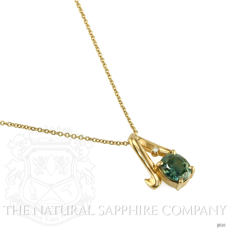 1.94 Ct. Green Sapphire and Natural Diamond Solitaire Pendant, 14K Yellow Gold