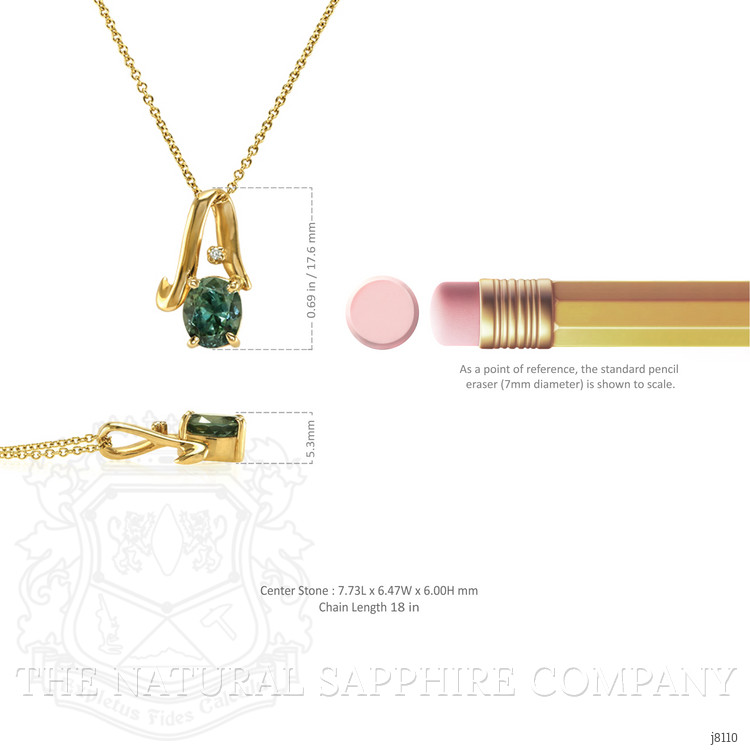 1.94 Ct. Green Sapphire and Natural Diamond Solitaire Pendant, 14K Yellow Gold