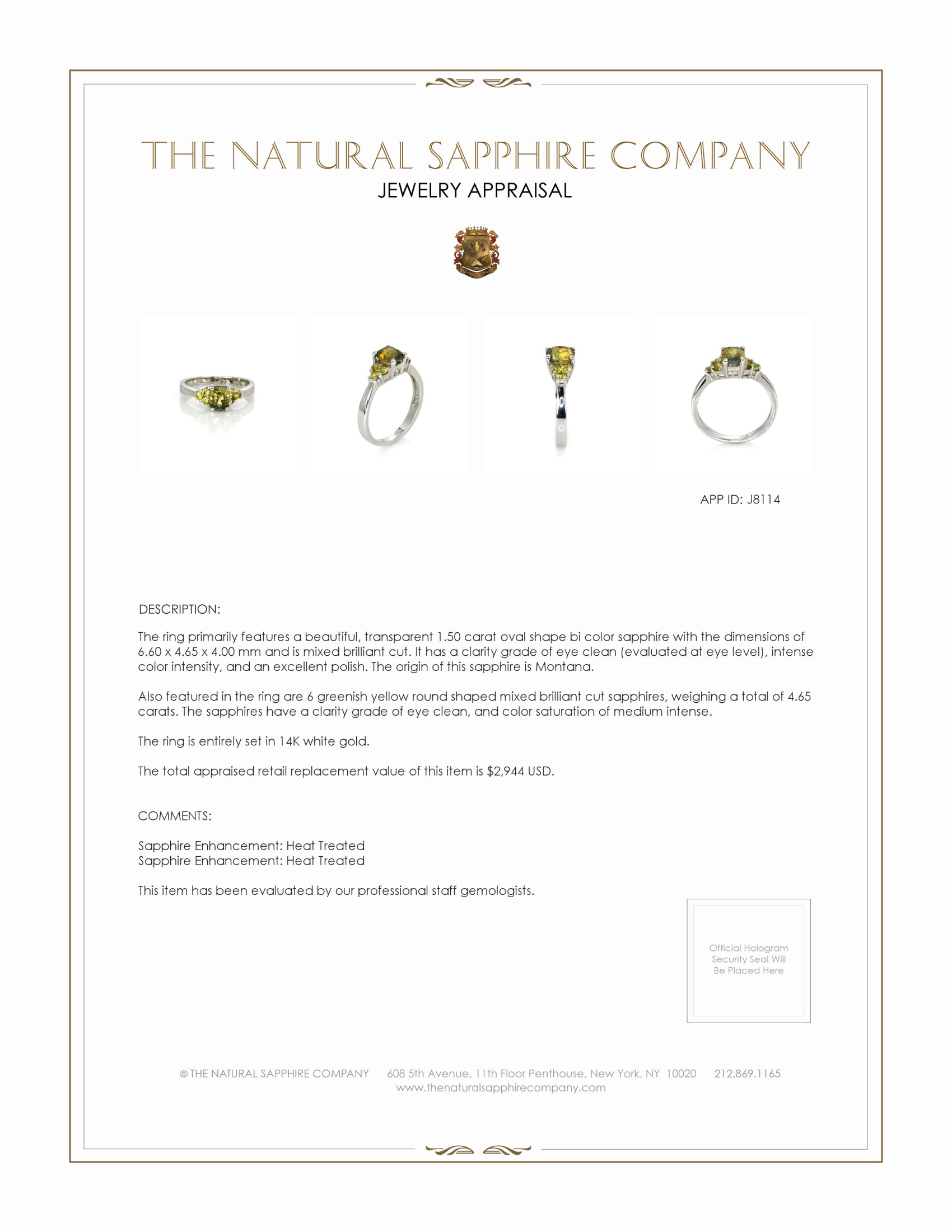 1.50 Ct. Bi Color Sapphire and Greenish Yellow Sapphire Accent Stones Ring, 14K White Gold