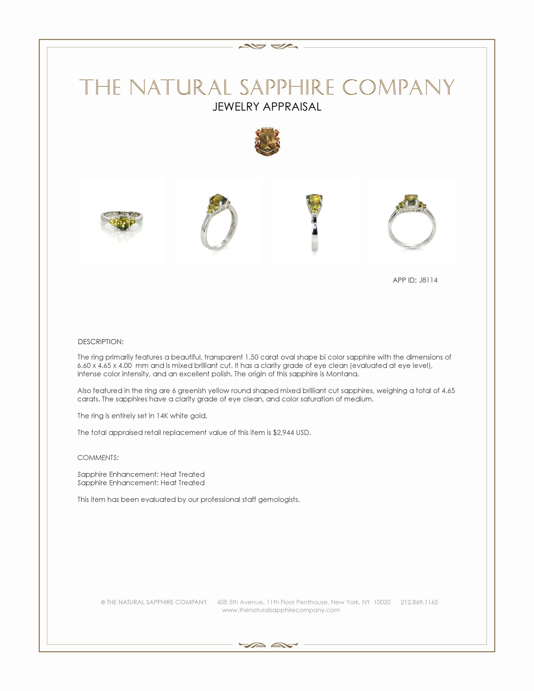 1.50 Ct. Bi Color Sapphire and Greenish Yellow Sapphire Accent Stones Ring, 14K White Gold