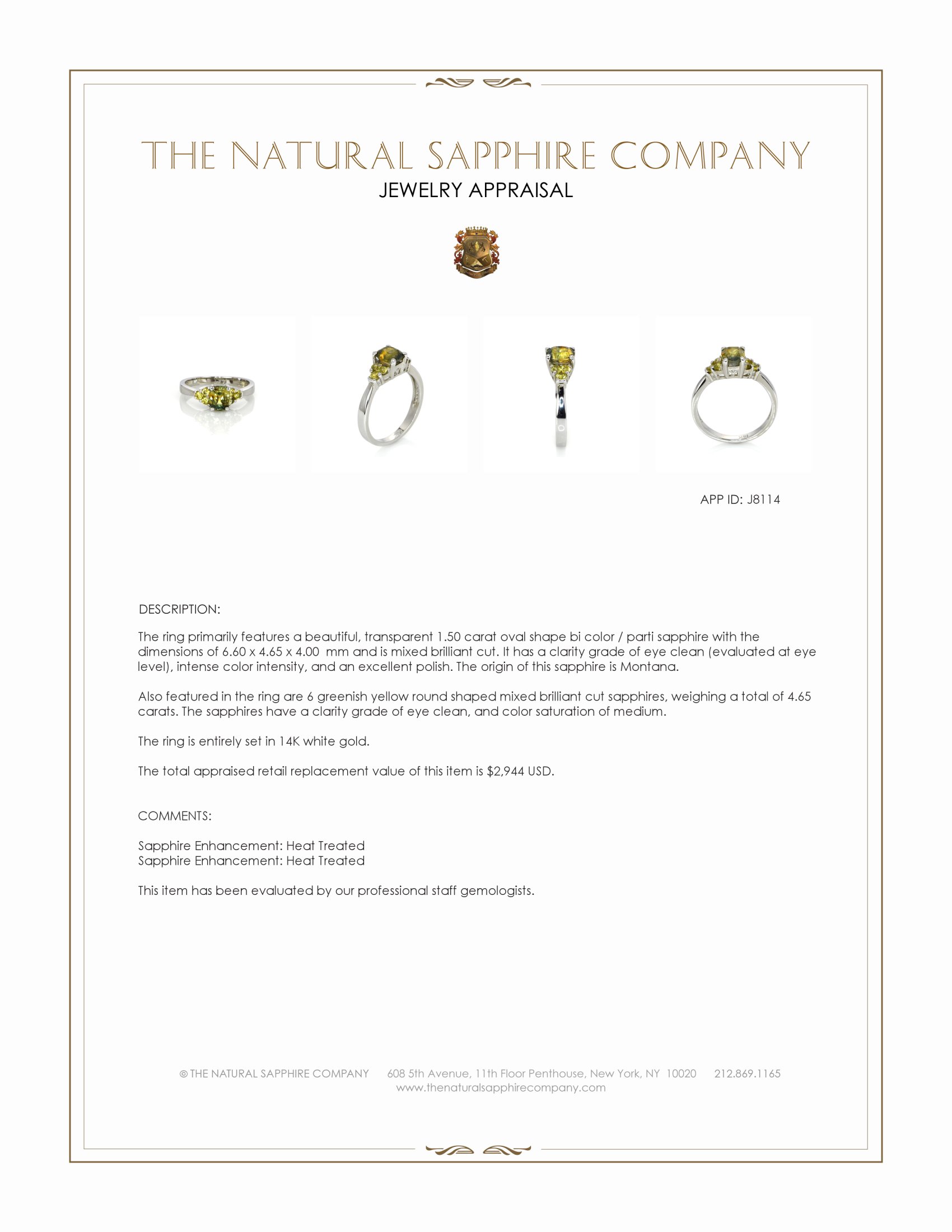 1.50 Ct. Bi Color / Parti Sapphire and Greenish Yellow Sapphire Accent Stones Ring, 14K White Gold