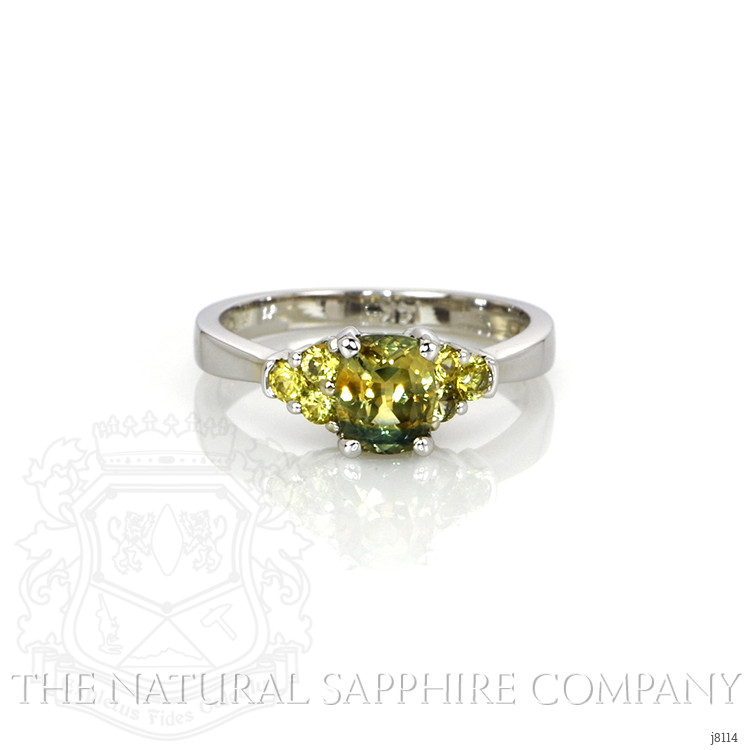 1.50 Ct. Bi Color Sapphire and Greenish Yellow Sapphire Accent Stones Ring, 14K White Gold
