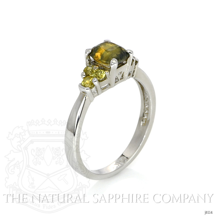 1.50 Ct. Bi Color Sapphire and Greenish Yellow Sapphire Accent Stones Ring, 14K White Gold