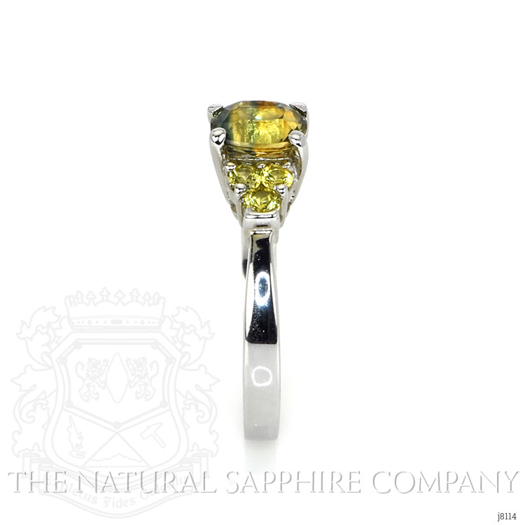 1.50 Ct. Bi Color Sapphire and Greenish Yellow Sapphire Accent Stones Ring, 14K White Gold