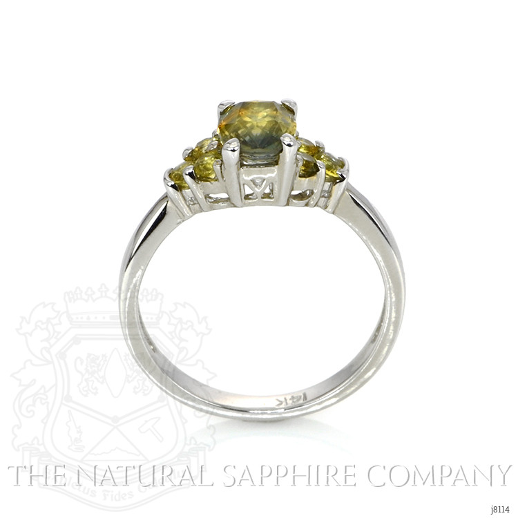 1.50 Ct. Bi Color Sapphire and Greenish Yellow Sapphire Accent Stones Ring, 14K White Gold