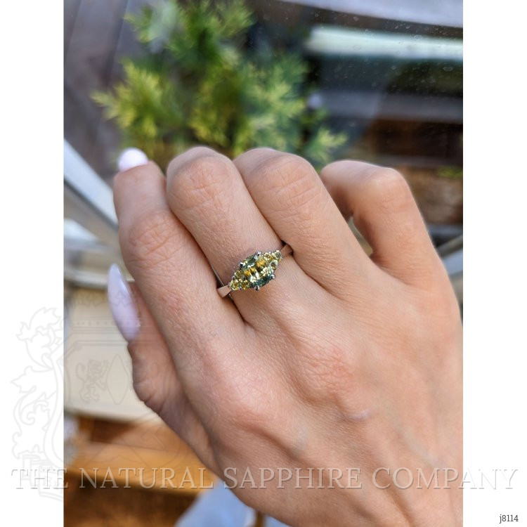 1.50 Ct. Bi Color Sapphire and Greenish Yellow Sapphire Accent Stones Ring, 14K White Gold