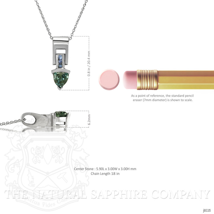 0.96 Ct. Green Sapphire and Blue Sapphire Accent Stones Pendant, 14K White Gold