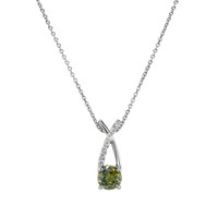 1.37 Ct. Yellowish Green Sapphire and Natural Diamond Accent Stones Pendant, 14K White Gold Image