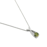 1.37 Ct. Yellowish Green Sapphire and Natural Diamond Accent Stones Pendant, 14K White Gold Image