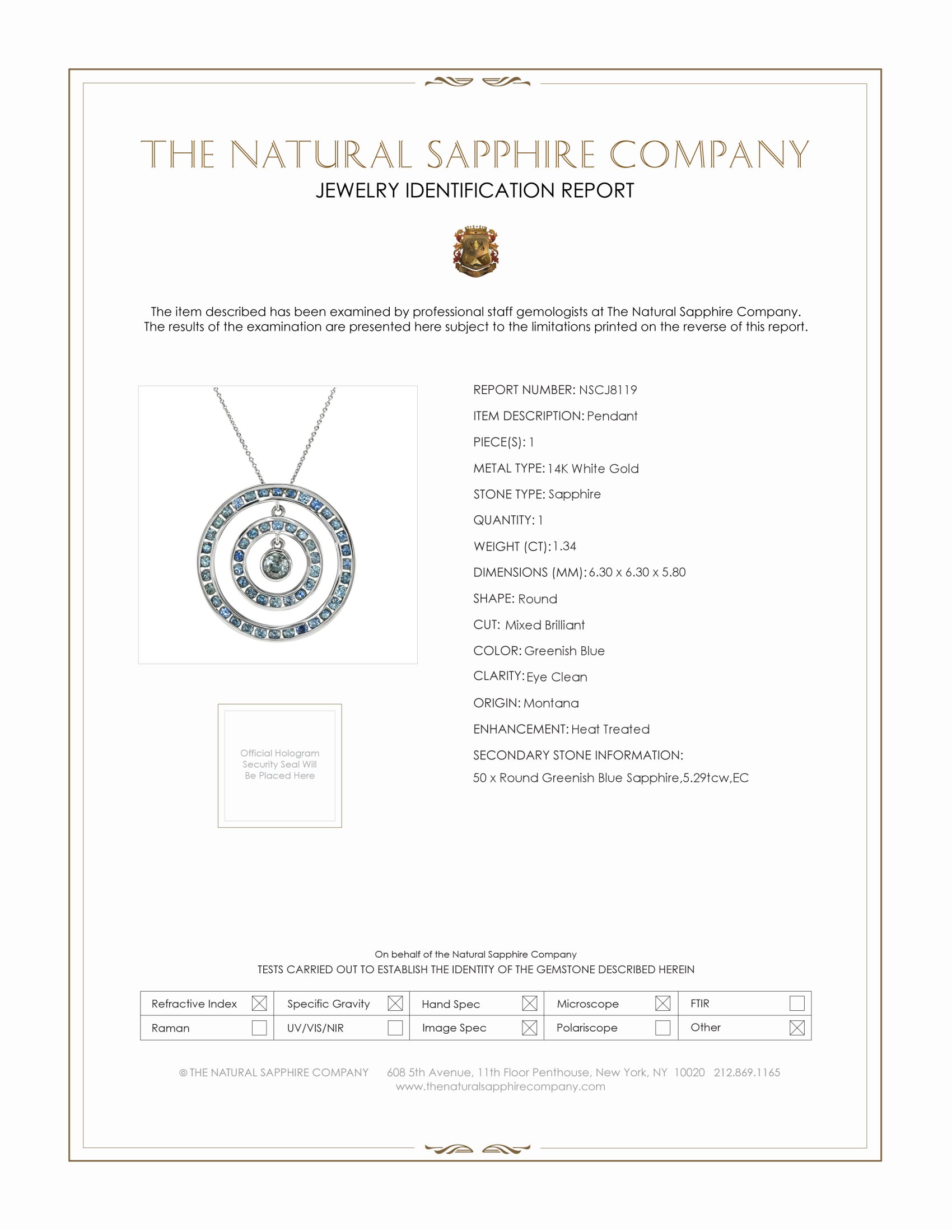 1.34 Ct. Greenish Blue Sapphire Accent Stones Pendant, 14K White Gold