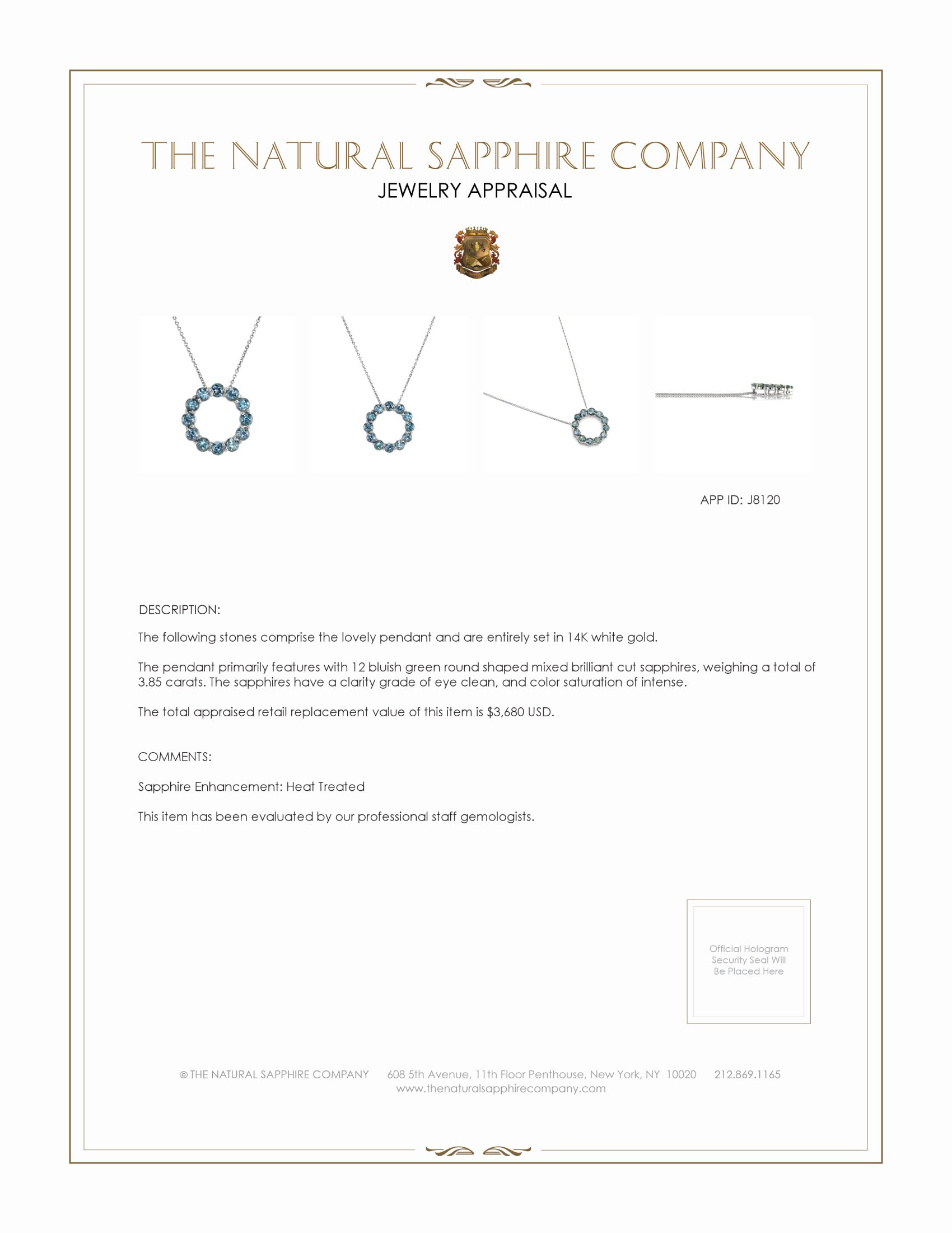 3.85 Ct. Bluish Green Sapphire Accent Stones Pendant, 14K White Gold