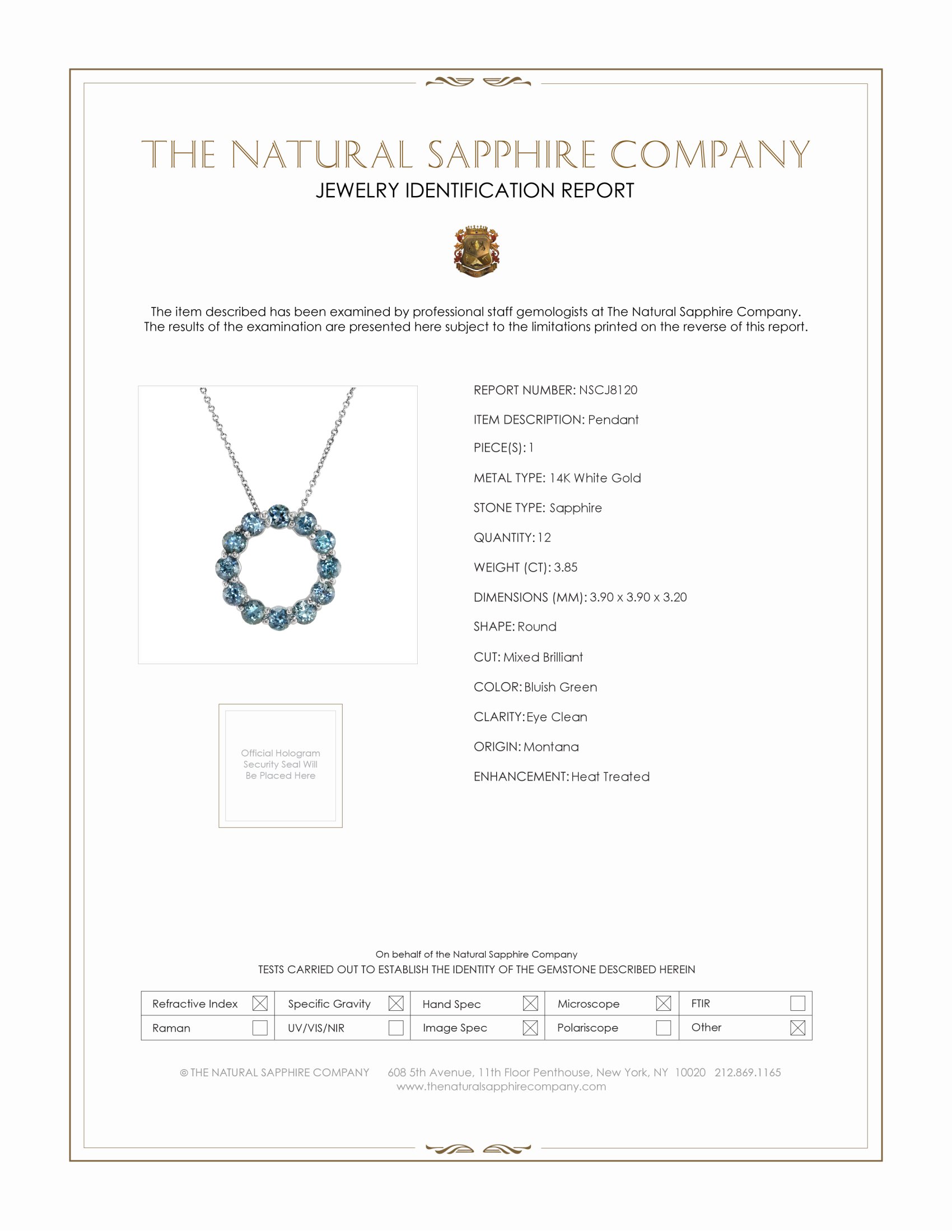 3.85 Ct. Bluish Green Sapphire Accent Stones Pendant, 14K White Gold