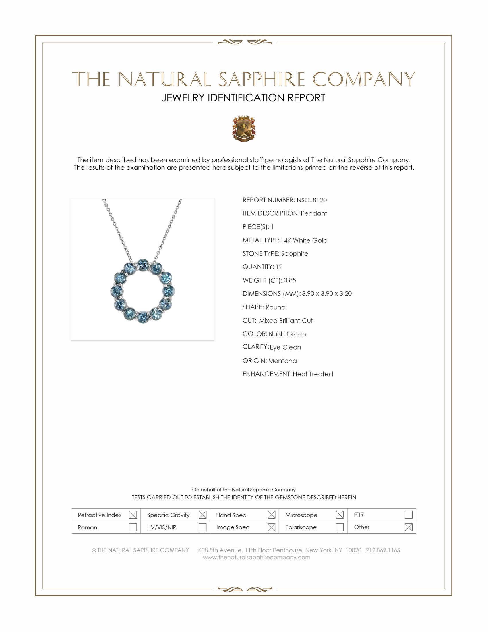 3.85 Ct. Bluish Green Sapphire Accent Stones Pendant, 14K White Gold