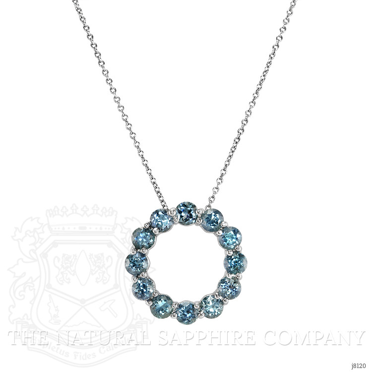 3.85 Ct. Bluish Green Sapphire Accent Stones Pendant, 14K White Gold