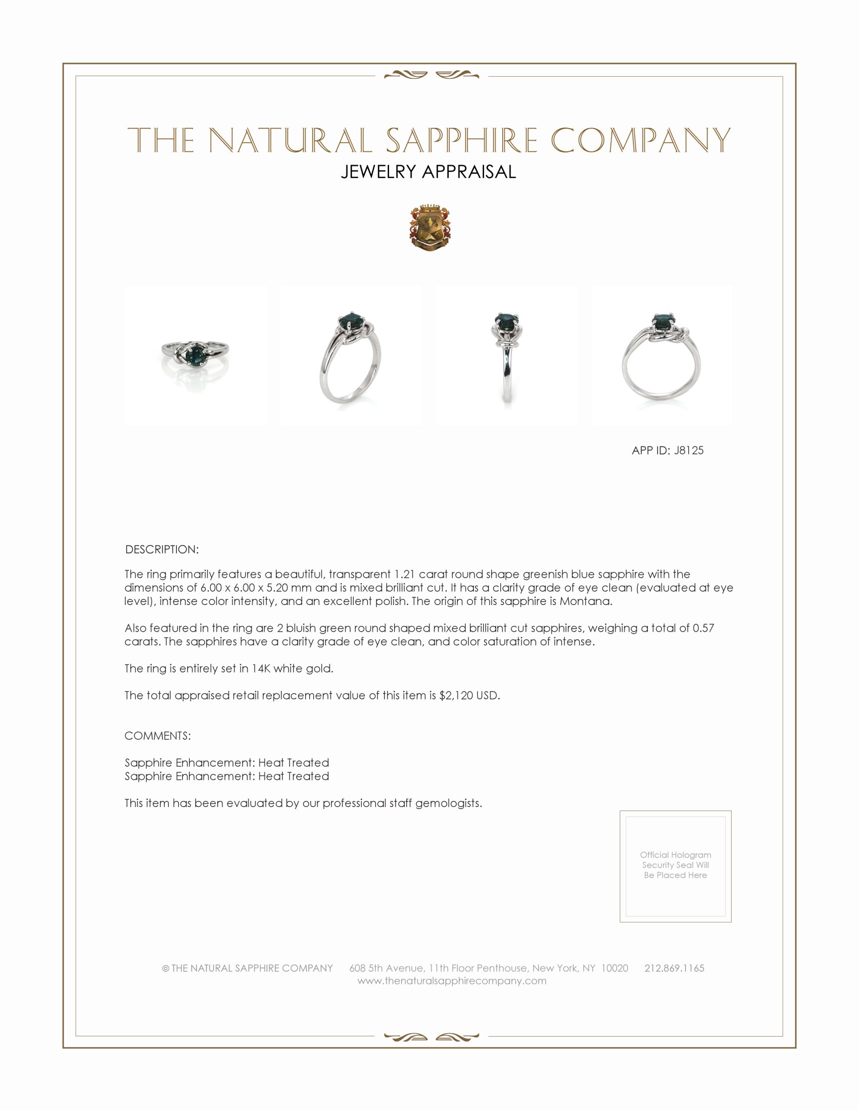 1.21 Ct. Greenish Blue Sapphire and Bluish Green Sapphire Solitaire Ring, 14K White Gold