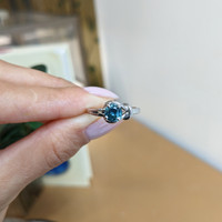 1.21 Ct. Greenish Blue Sapphire and Bluish Green Sapphire Solitaire Ring, 14K White Gold Life Style