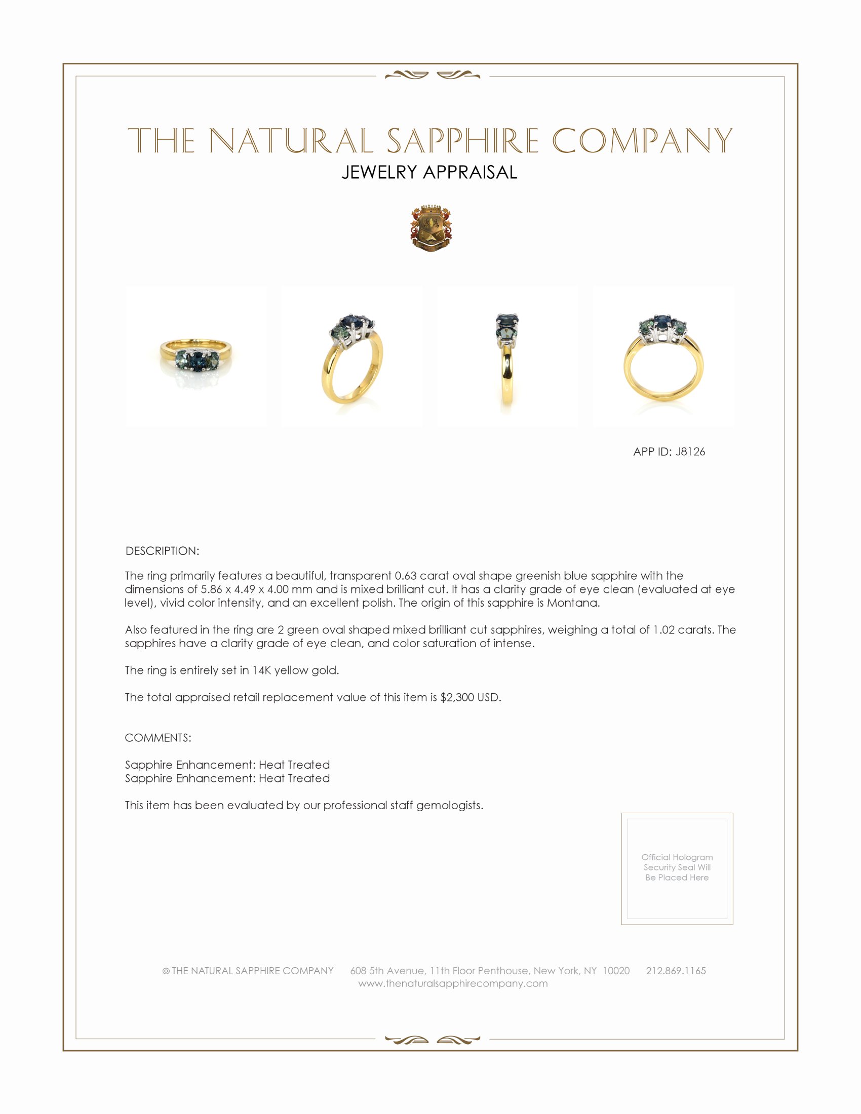 0.63 Ct. Greenish Blue Sapphire and Green Sapphire Three Stone Ring, 14K Yellow Gold