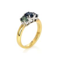 0.63 Ct. Greenish Blue Sapphire and Green Sapphire Three Stone Ring, 14K Yellow Gold Image