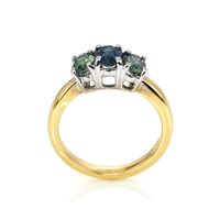 0.63 Ct. Greenish Blue Sapphire and Green Sapphire Three Stone Ring, 14K Yellow Gold Image