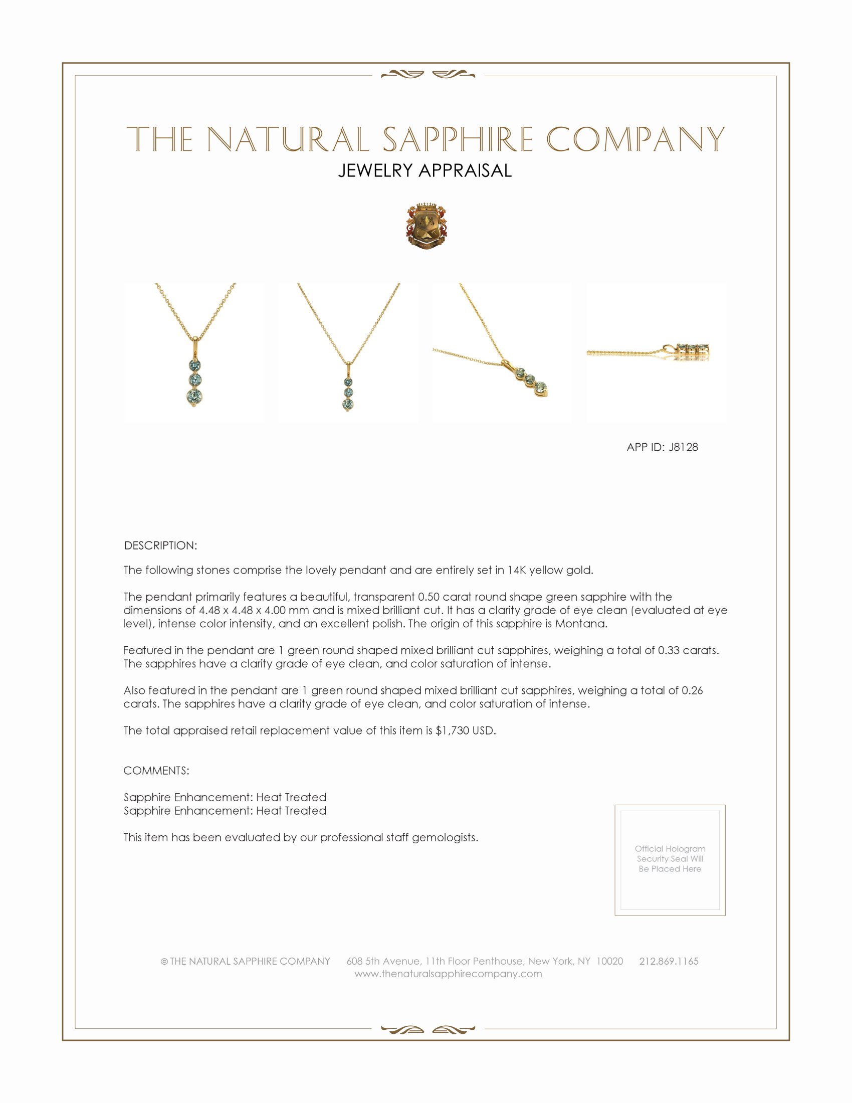 0.50 Ct. Green Sapphire Accent Stones Pendant, 14K Yellow Gold