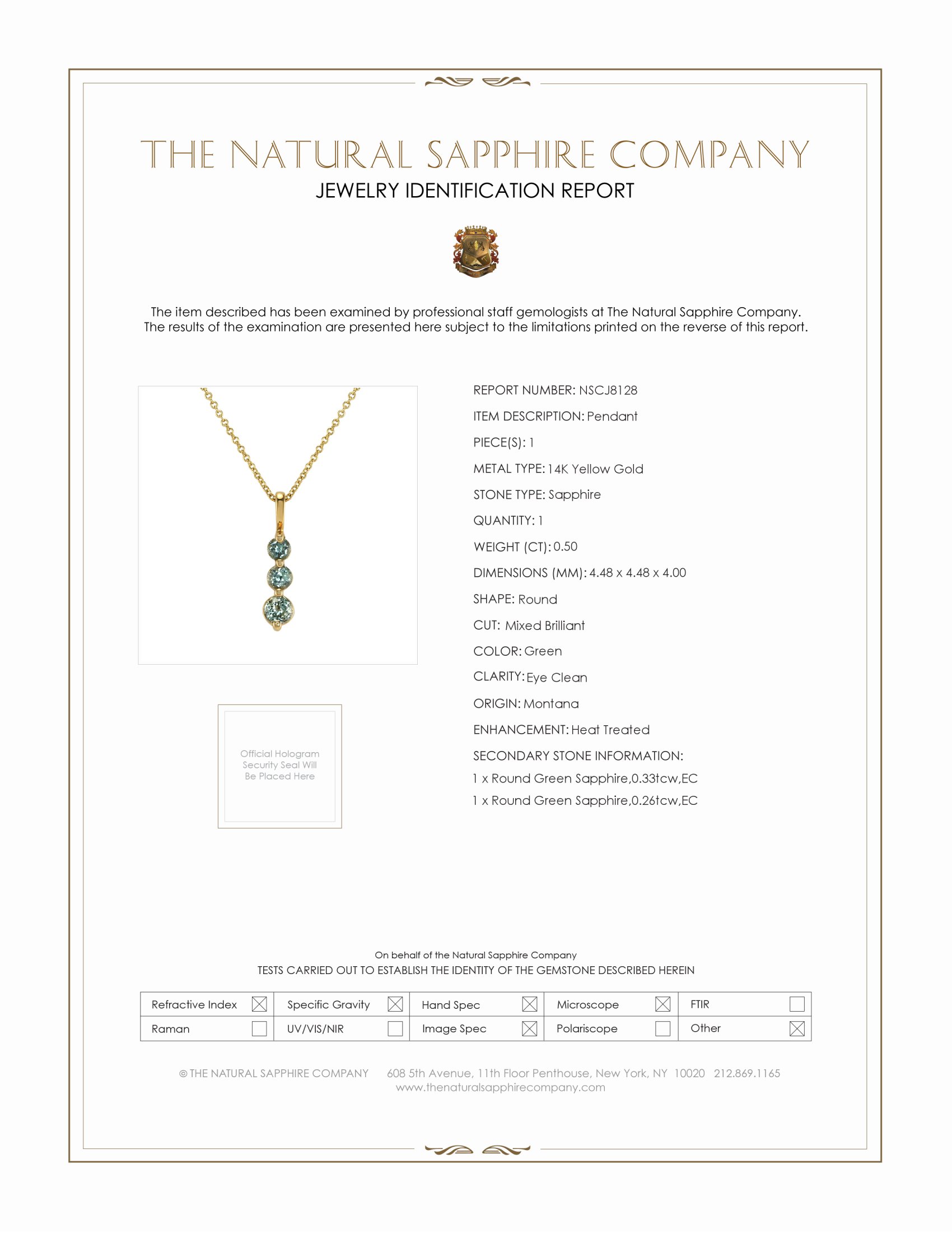0.50 Ct. Green Sapphire Accent Stones Pendant, 14K Yellow Gold