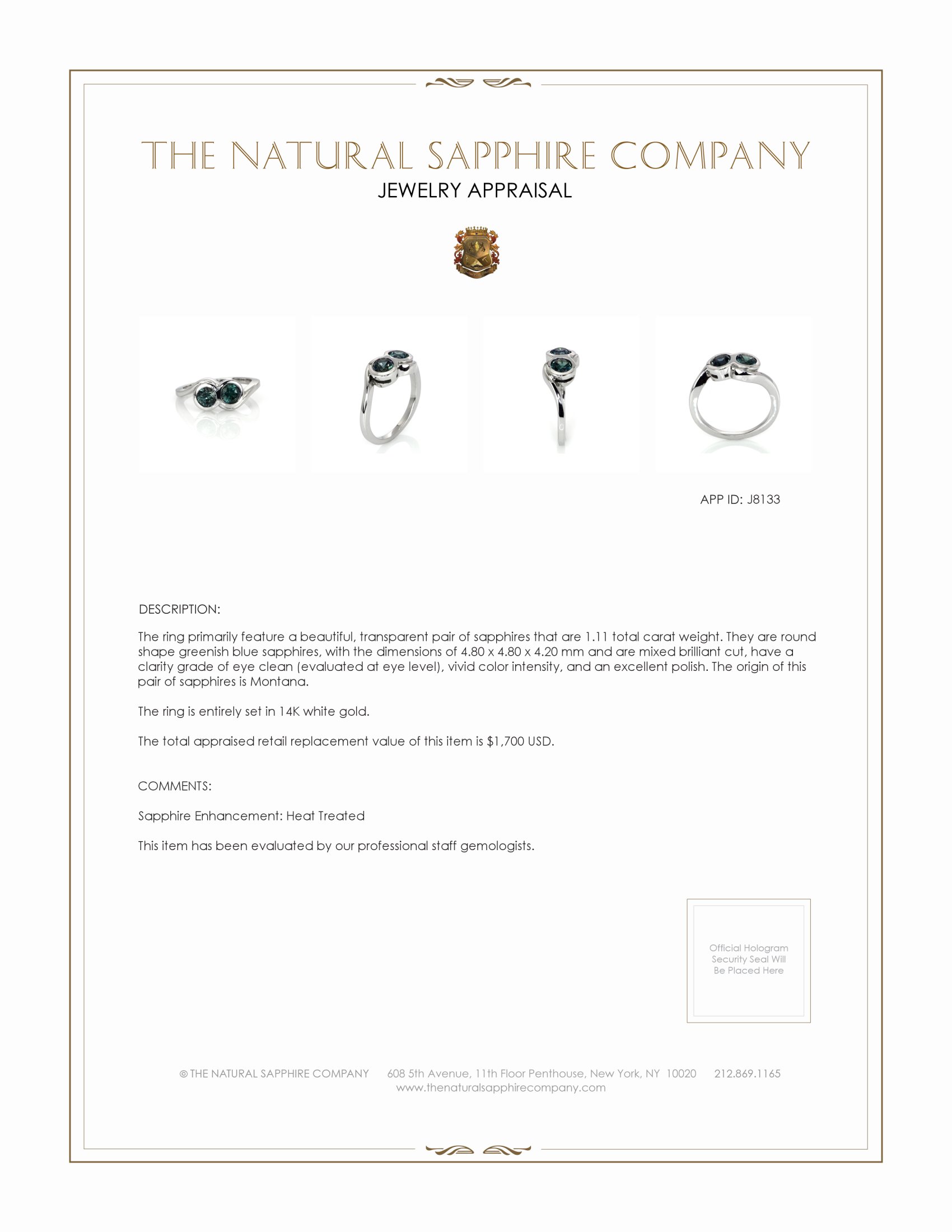 1.11 Ct. Greenish Blue Sapphire Accent Stones Ring, 14K White Gold