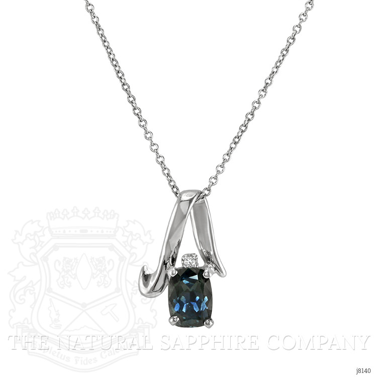 1.45 Ct. Bluish Green Sapphire and Natural Diamond Accent Stones Pendant, 14K White Gold