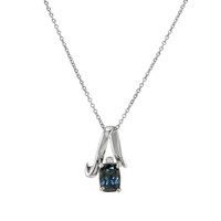 1.45 Ct. Bluish Green Sapphire and Natural Diamond Accent Stones Pendant, 14K White Gold Image