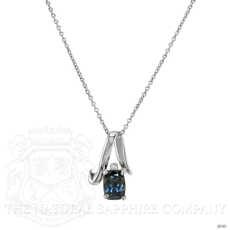 1.45 Ct. Bluish Green Sapphire and Natural Diamond Accent Stones Pendant, 14K White Gold