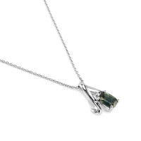 1.45 Ct. Bluish Green Sapphire and Natural Diamond Accent Stones Pendant, 14K White Gold Image