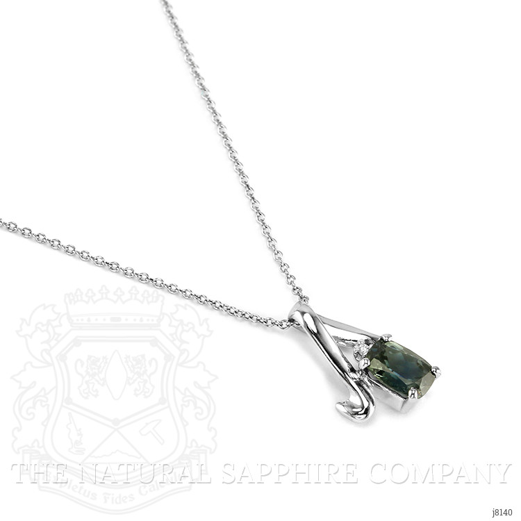 1.45 Ct. Bluish Green Sapphire and Natural Diamond Accent Stones Pendant, 14K White Gold