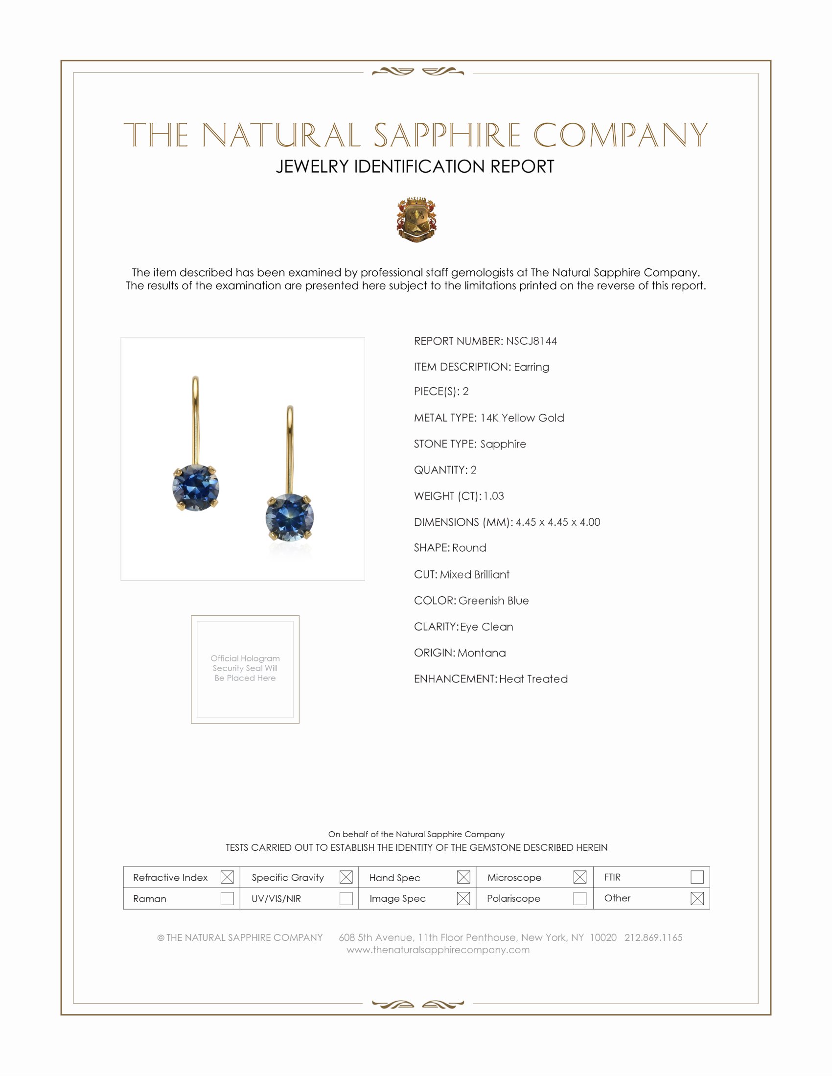 1.03 Ct.Tw. Greenish Blue Sapphire Drops Earrings, 14K Yellow Gold