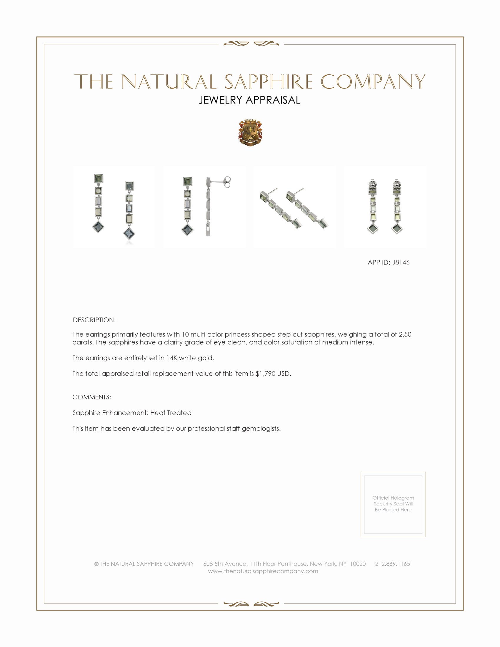 2.50 Ct.Tw. Multi Color Sapphire Accent Stones Earrings, 14K White Gold