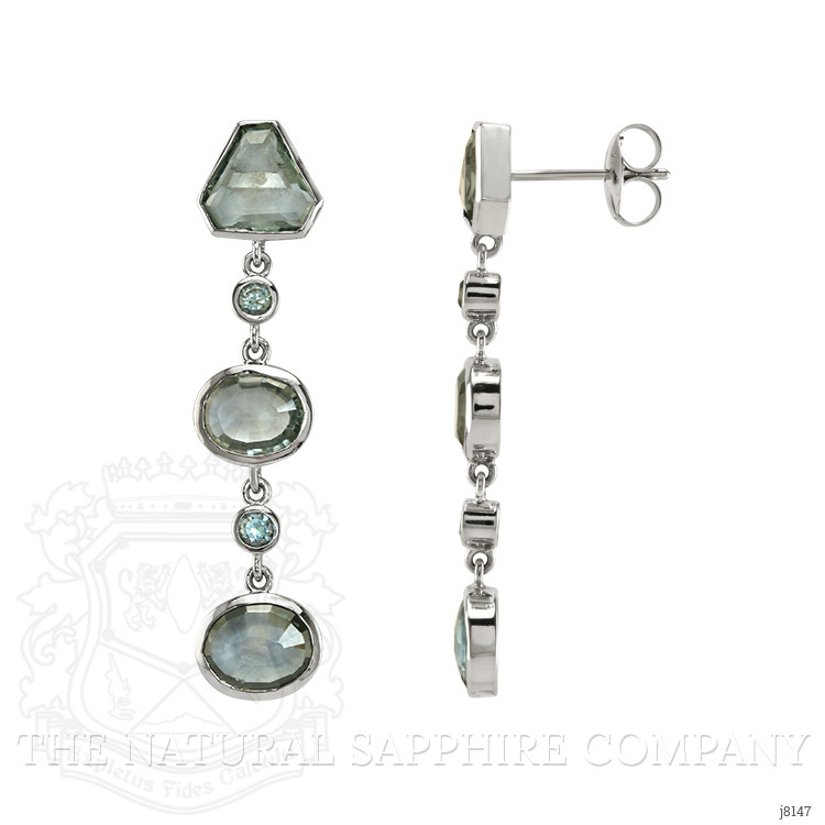 13.41 Ct.Tw. Bluish Green Sapphire Accent Stones Earrings, 14K White Gold