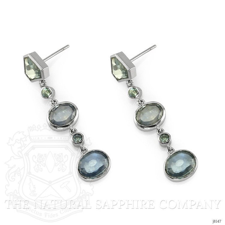 13.41 Ct.Tw. Bluish Green Sapphire Accent Stones Earrings, 14K White Gold