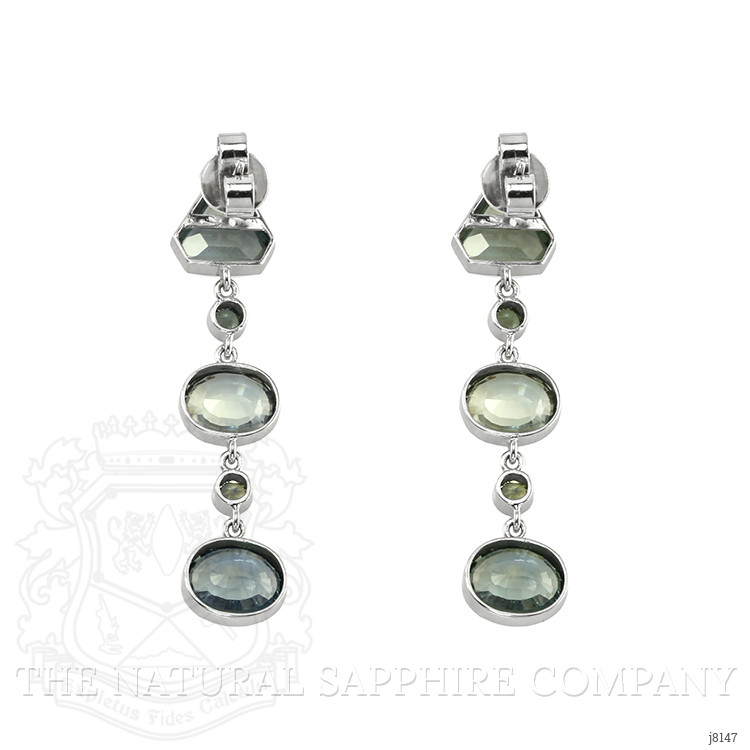 13.41 Ct.Tw. Bluish Green Sapphire Accent Stones Earrings, 14K White Gold